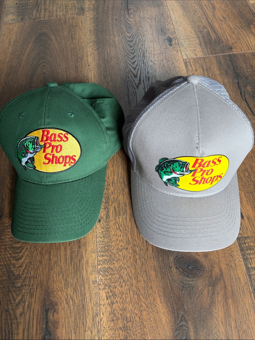 Bass Pro Shops Green and Gray Logo Patch Caps